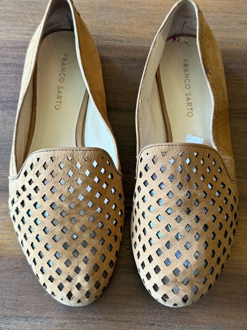 Franco Sarto Tan Perforated Suede Slip-On Loafers